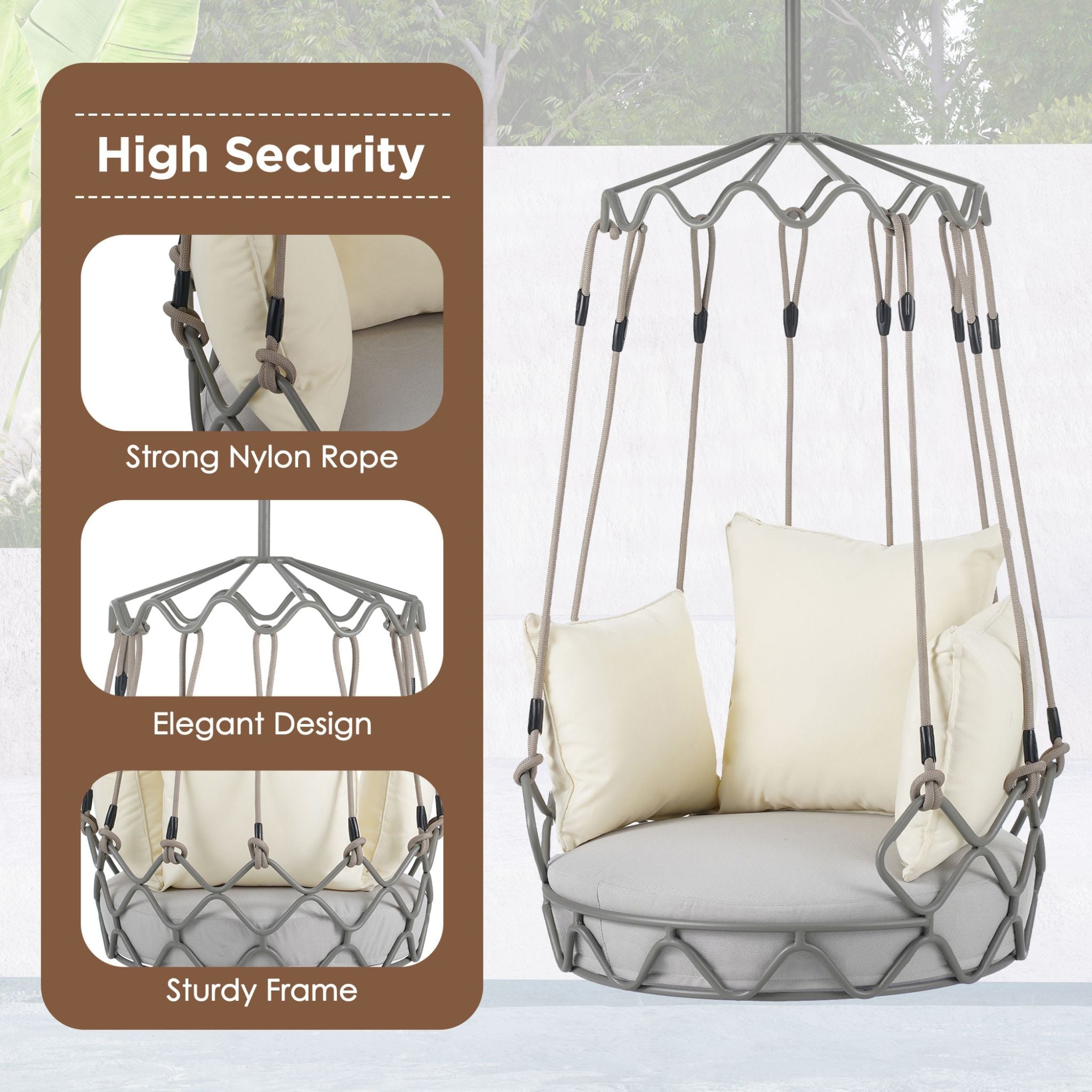 Alora Luxury Outdoor Hanging Basket Porch Swing Chair With UV Resistant Cushions (SAK95678) – SAKSBY WHOLESALE, view 7