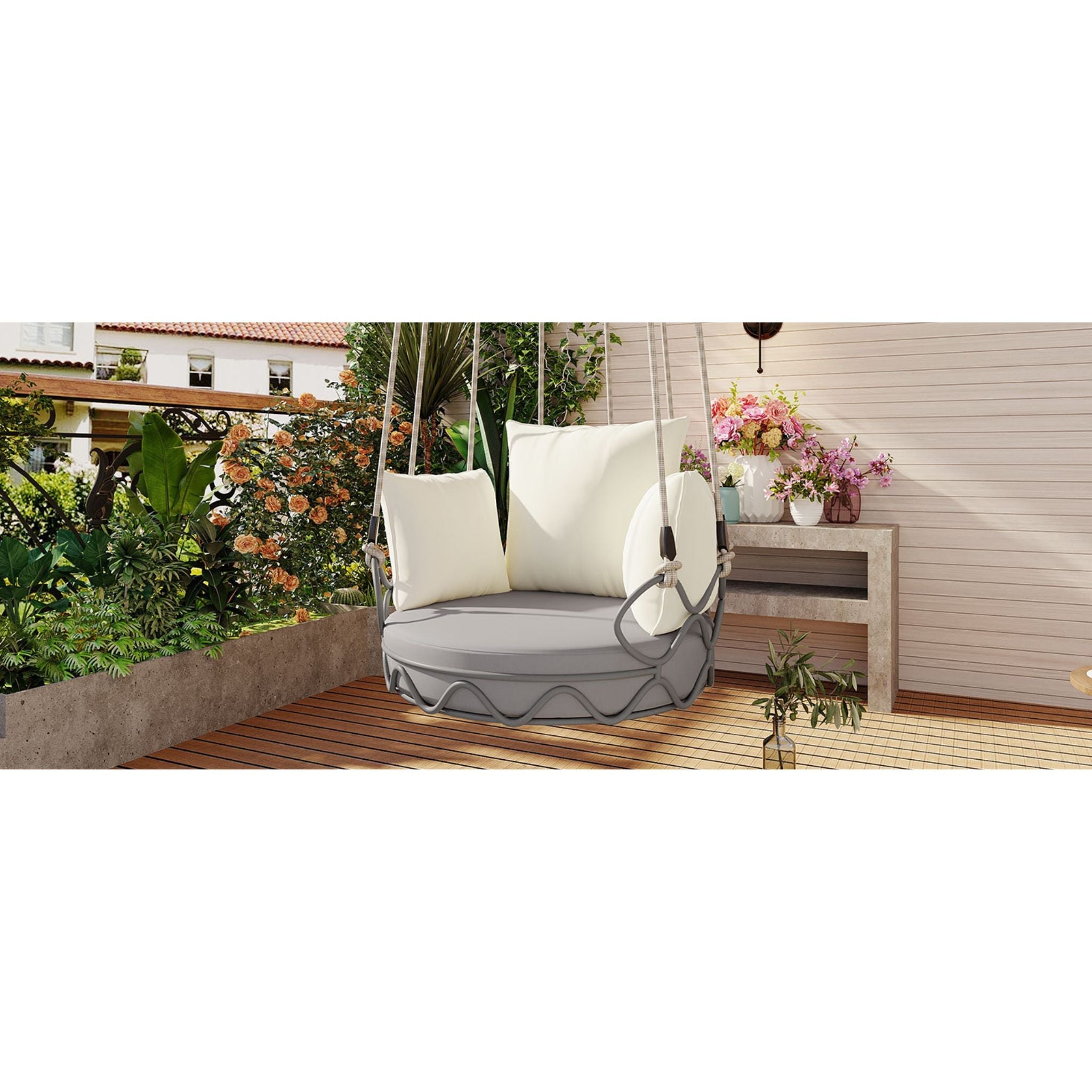 Alora Luxury Outdoor Hanging Basket Porch Swing Chair With UV Resistant Cushions (SAK95678) – SAKSBY WHOLESALE, view 11