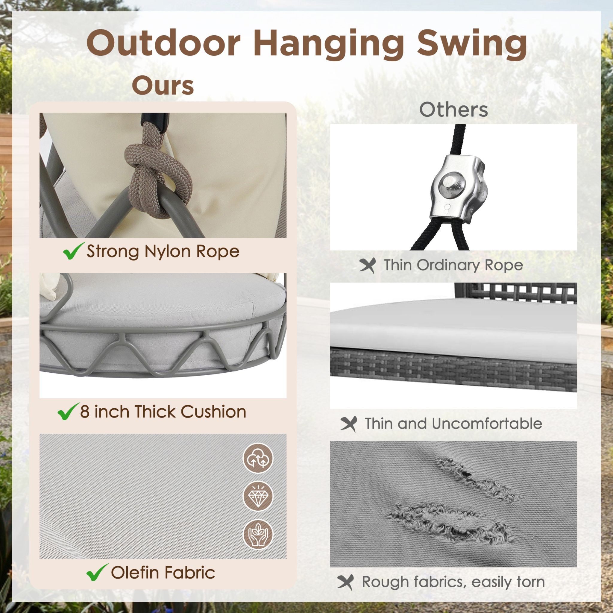 Alora Luxury Outdoor Hanging Basket Porch Swing Chair With UV Resistant Cushions (SAK95678) – SAKSBY WHOLESALE, view 5