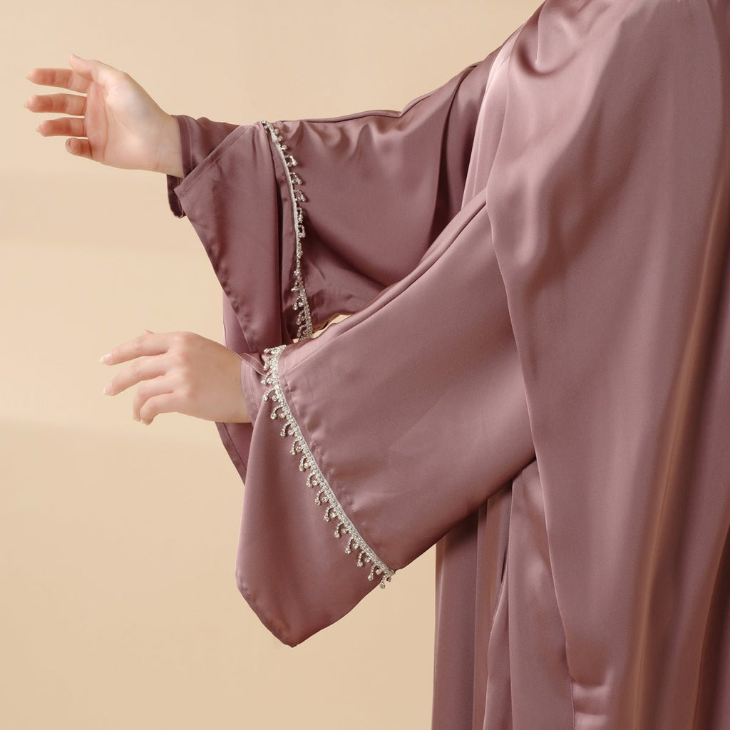 Mariam's Collection Luxury Satin Abaya With Diamond Tassels Belt,  6-Piece Set (MOA041) — detail shot 6