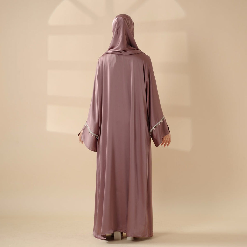 Mariam's Collection Luxury Satin Abaya With Diamond Tassels Belt,  6-Piece Set (MOA041) — detail shot 8
