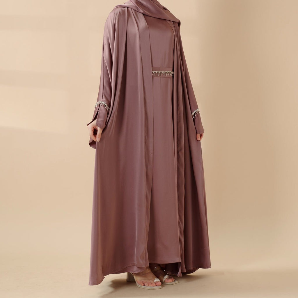 Mariam's Collection Luxury Satin Abaya With Diamond Tassels Belt,  6-Piece Set (MOA041) — product category context
