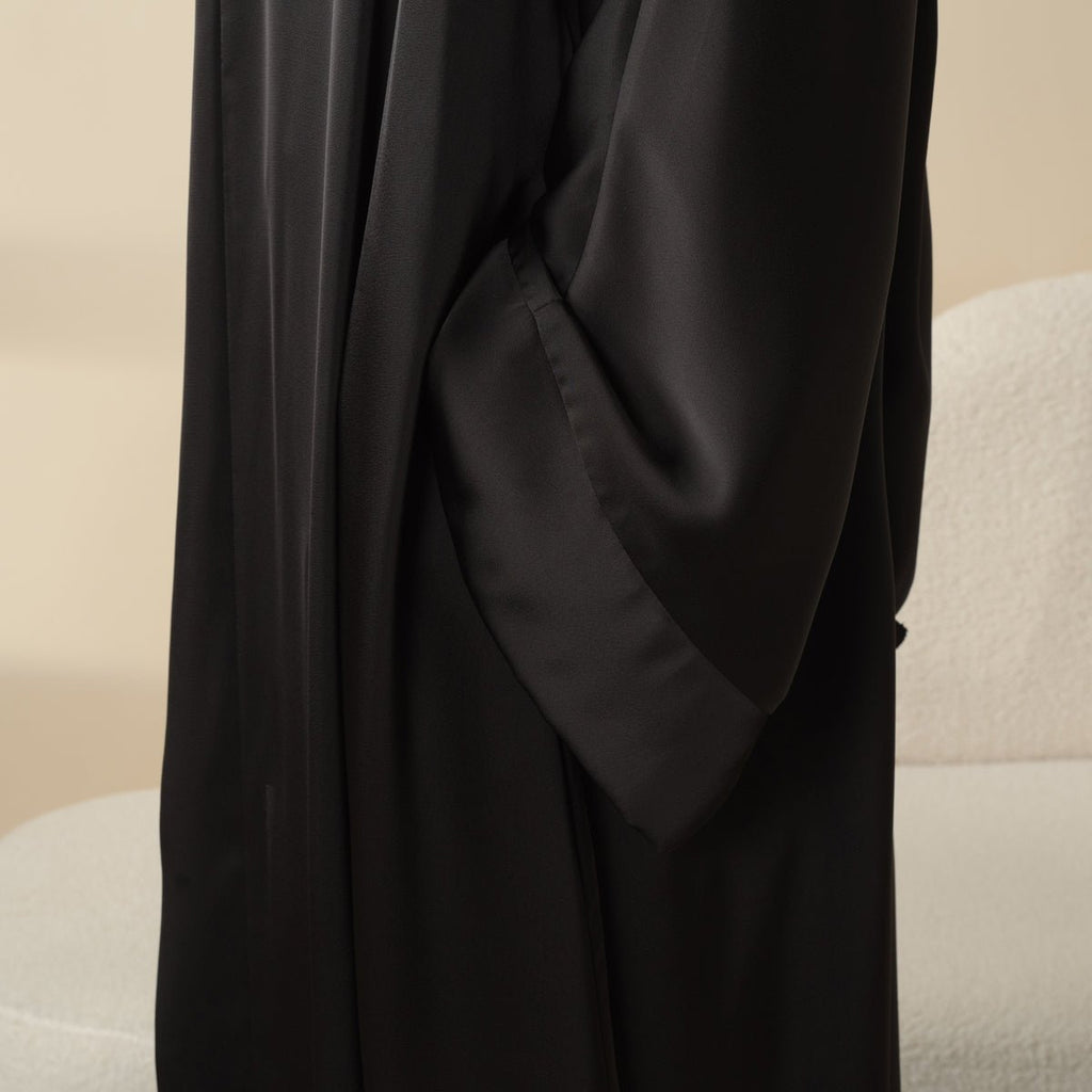Mariam's Collection Luxury Satin Modest Abaya Set 4-Piece – Elegant Open Abaya, Top, Pants & Matching Hijab(MOA034) — detail 
