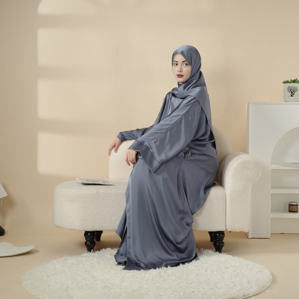 Mariam's Collection Luxury Satin Modest Abaya Set 4-Piece – Elegant Open Abaya, Top, Pants & Matching Hijab(MOA034) — detail shot 10