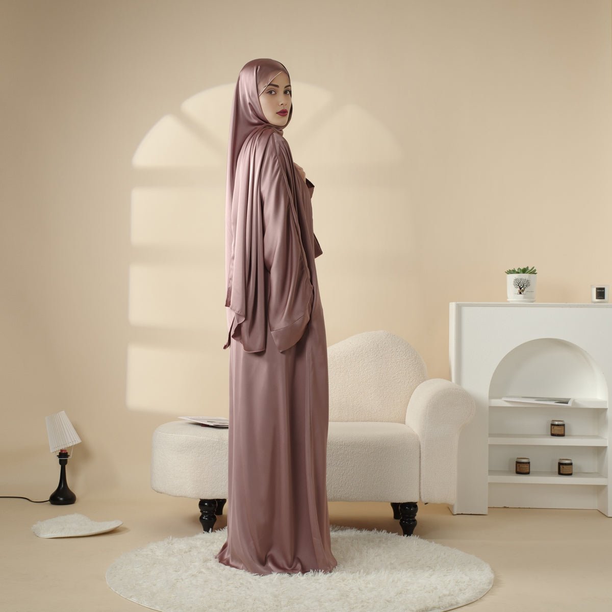 Mariam's Collection Luxury Satin Modest Abaya Set 4-Piece – Elegant Open Abaya, Top, Pants & Matching Hijab(MOA034) — detail shot 7