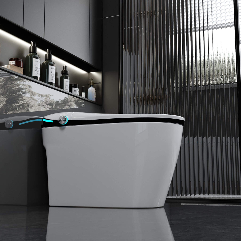Nuvia Luxury Smart Toilet With Built-In Auto Open And Close Bidet Seat, Foot Sensor, LED Display And Night Light (SAK31256) –