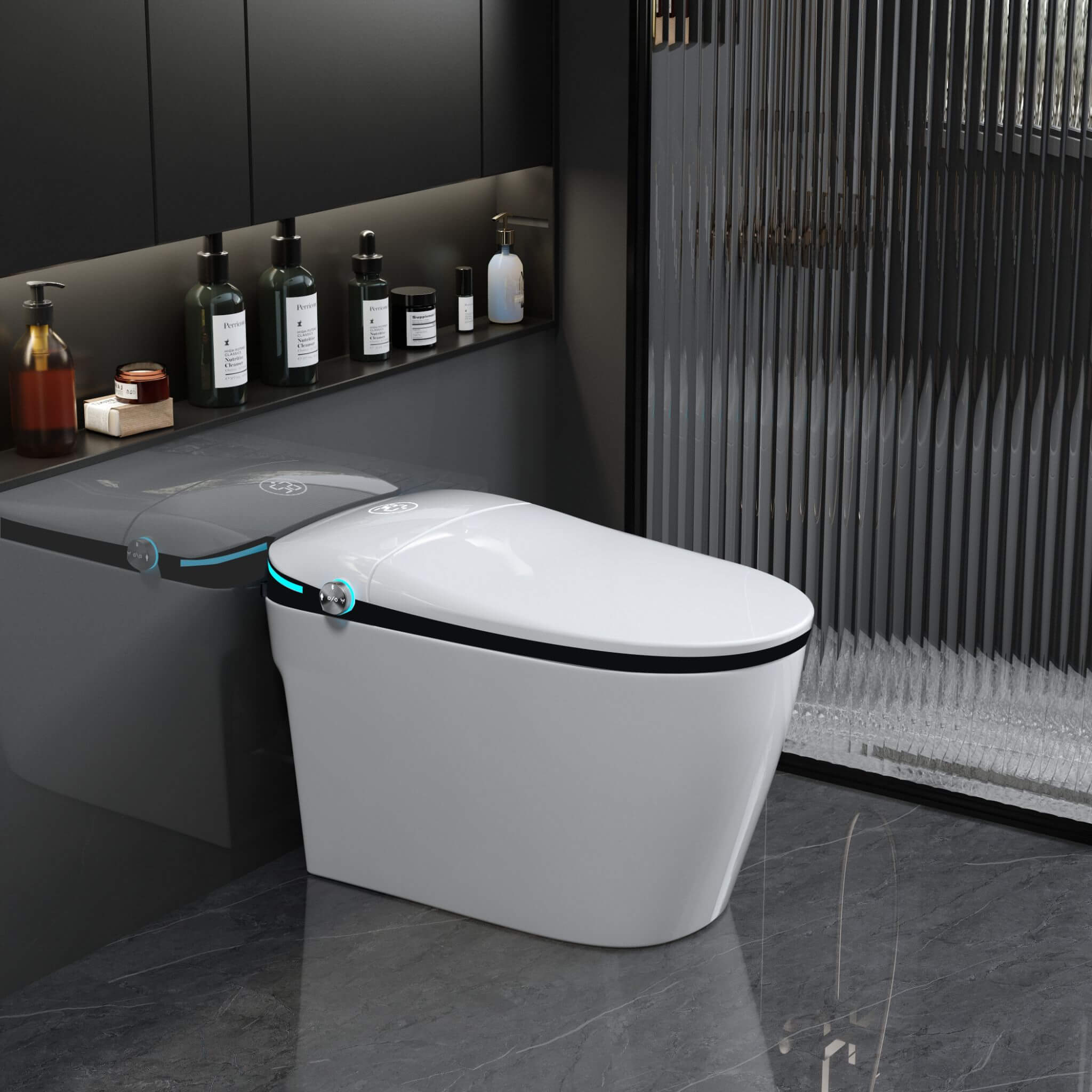 Nuvia Luxury Smart Toilet With Built-In Auto Open And Close Bidet Seat, Foot Sensor, LED Display And Night Light (SAK31256) –