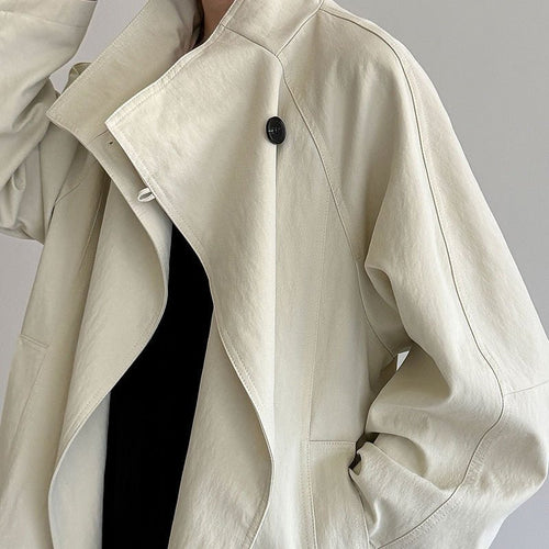 Luxury Stand Collar Coat | Single Button Mid-Length Trench (MS148)