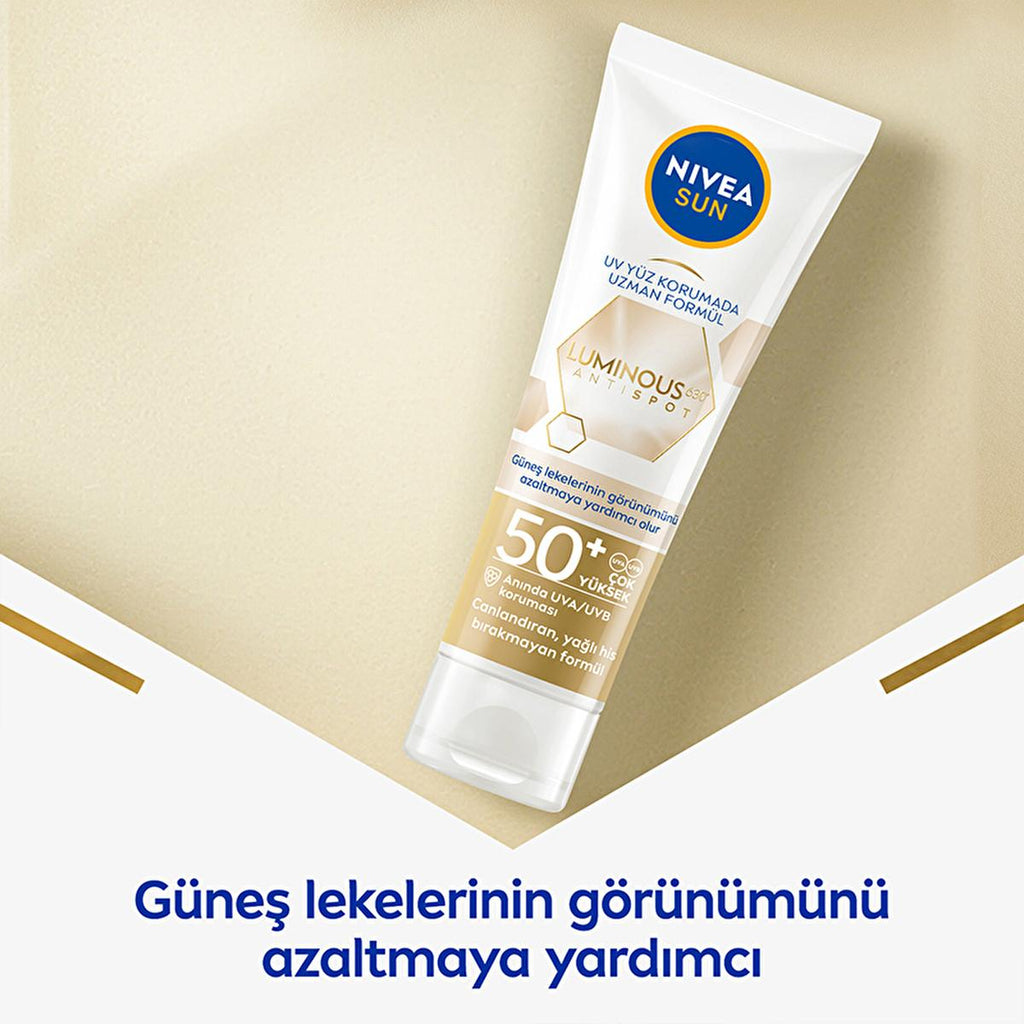 Nivea Sun Luminous630 SPF 50 Face Sunscreen: Reduce Dark Spots, Anti-Aging, Hyaluronic Acid - Daily Sun Protection Cream