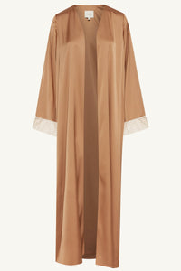 Lyana Crystal Mesh Satin Abaya - Champagne Clothing Veiled 