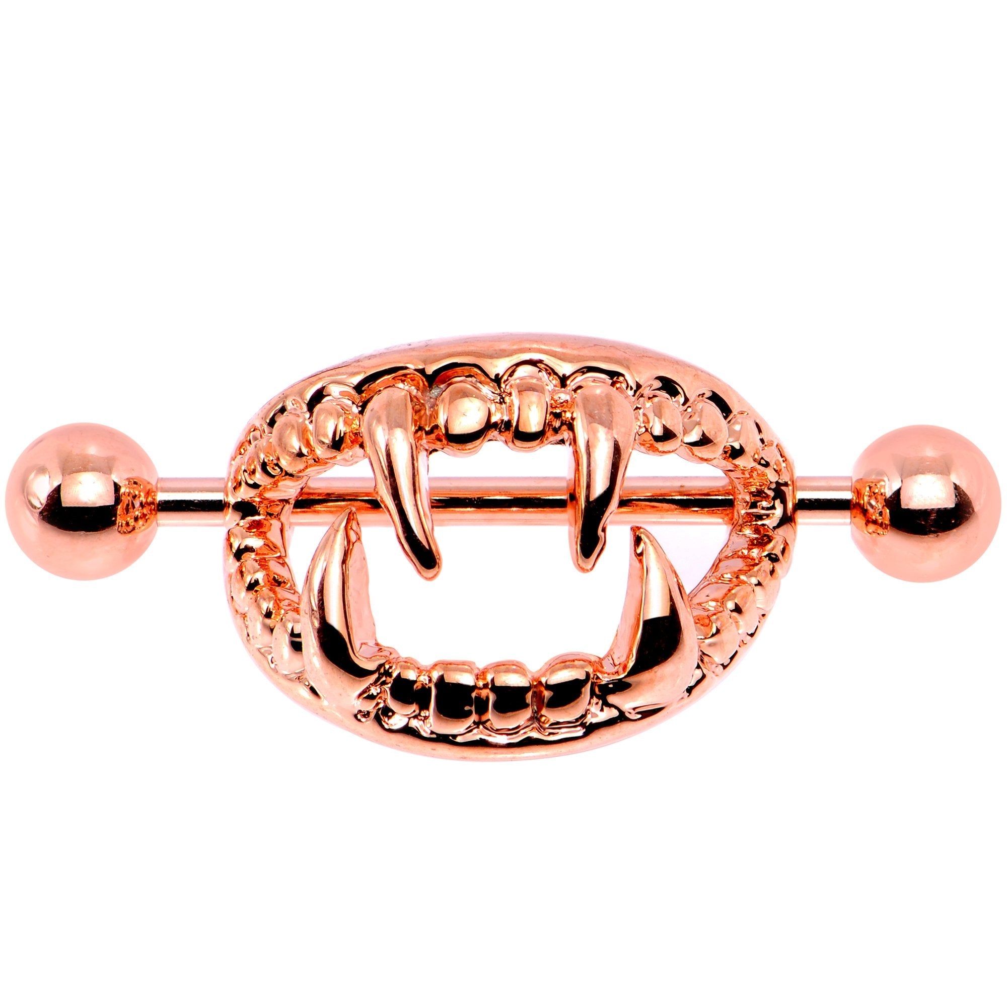 BodyCandy 14G 5/8 Rose Gold Tone Fearsome Fangs Nipple Shield Set — detail and construction