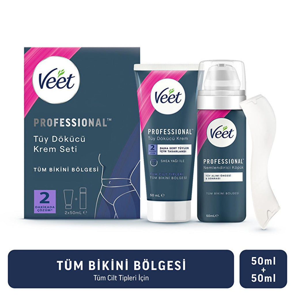 Veet Professional Bikini Hair Removal Cream Set: Gentle, Moisturizing, & Effective for Sensitive Skin - Includes Shea Butter & Exfoliating Foam