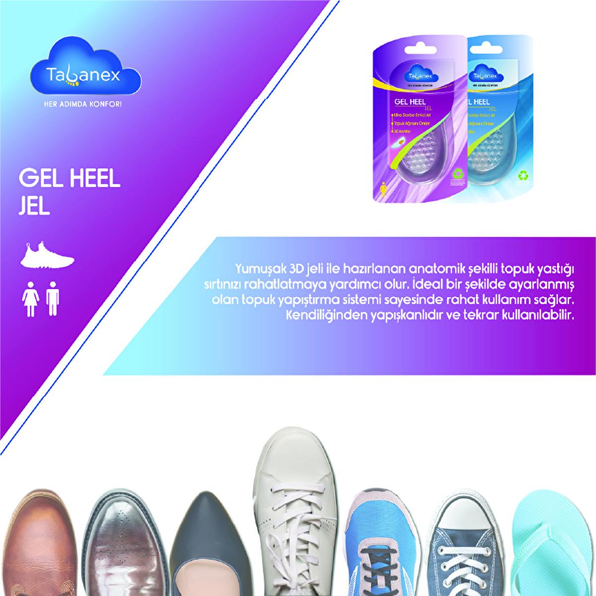 Tabanex Heel Pads/Inserts for Comfortable Footwear - Soft 3D Gel, Reusable Adhesive