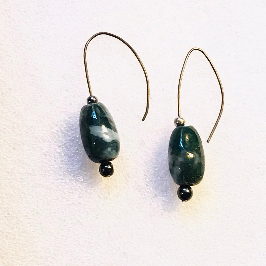 Just Neat Stuff Green Glass Earrings — lifestyle context