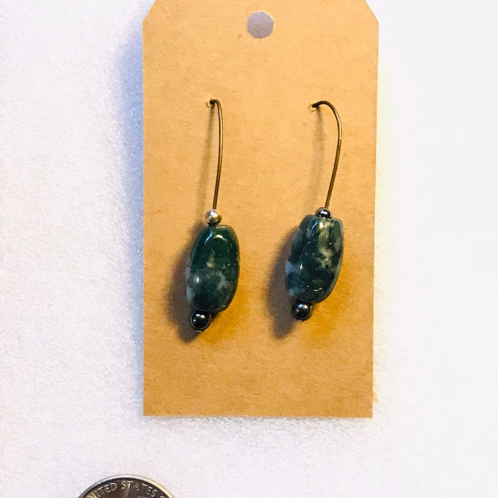 Just Neat Stuff Green Glass Earrings — side view