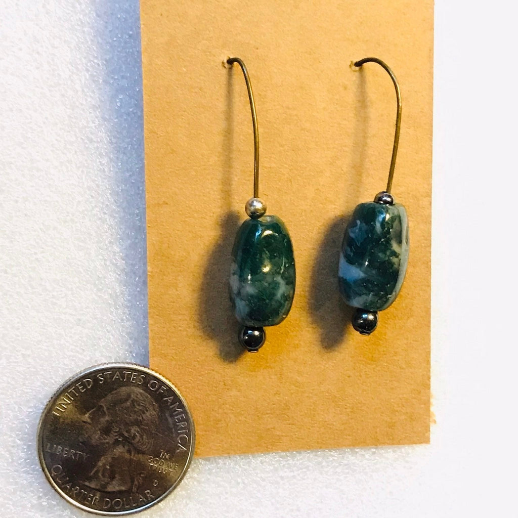 Just Neat Stuff Green Glass Earrings — back view