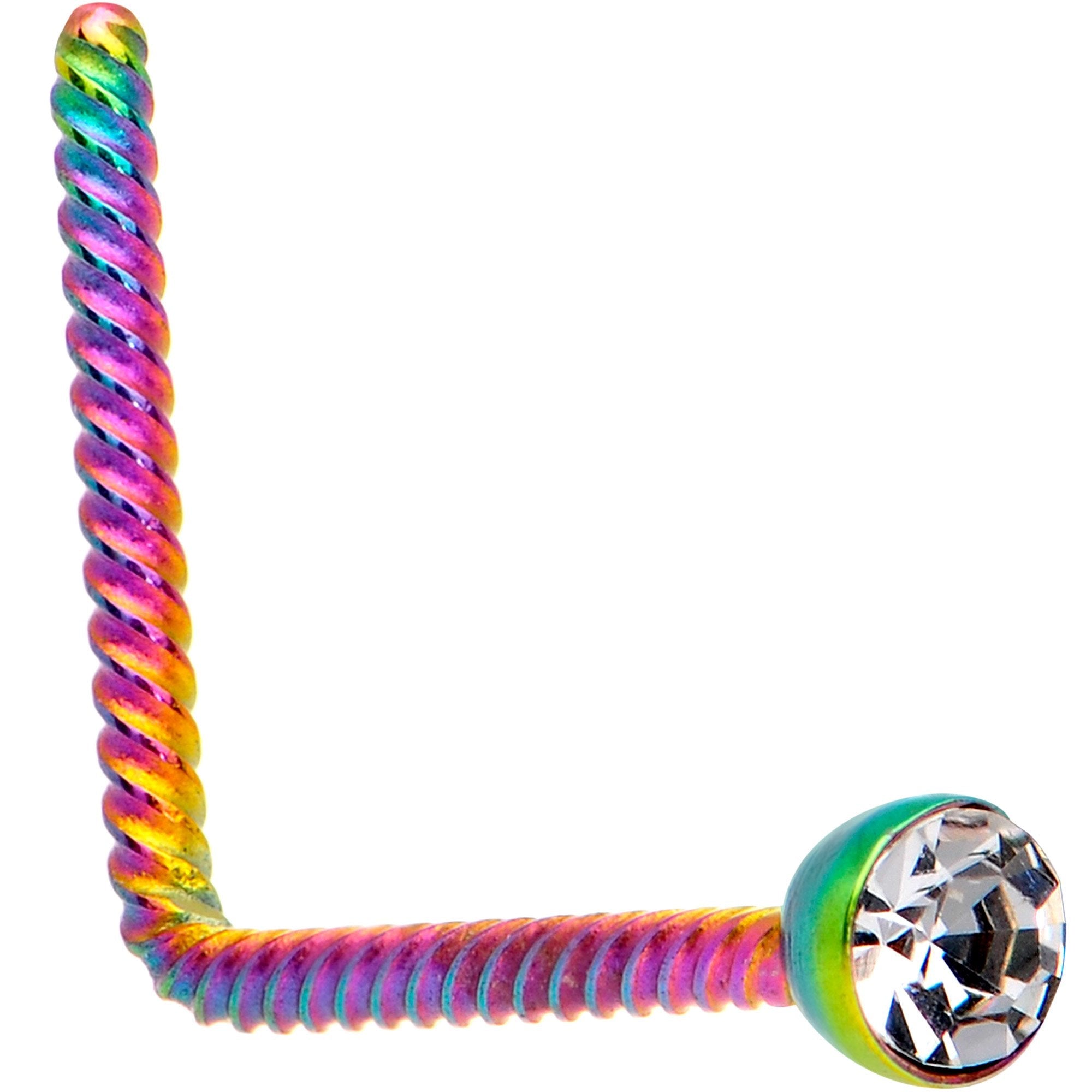 BodyCandy Clear 2mm Gem Inlay Rainbow IP So Twisted L Shaped Nose Ring — main product shot