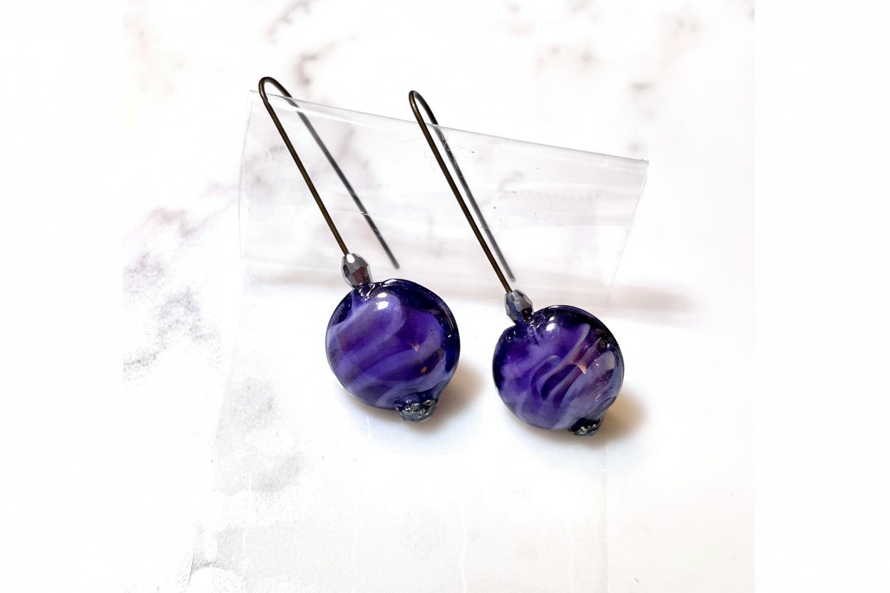 Just Neat Stuff Purple glass earrings — main product shot
