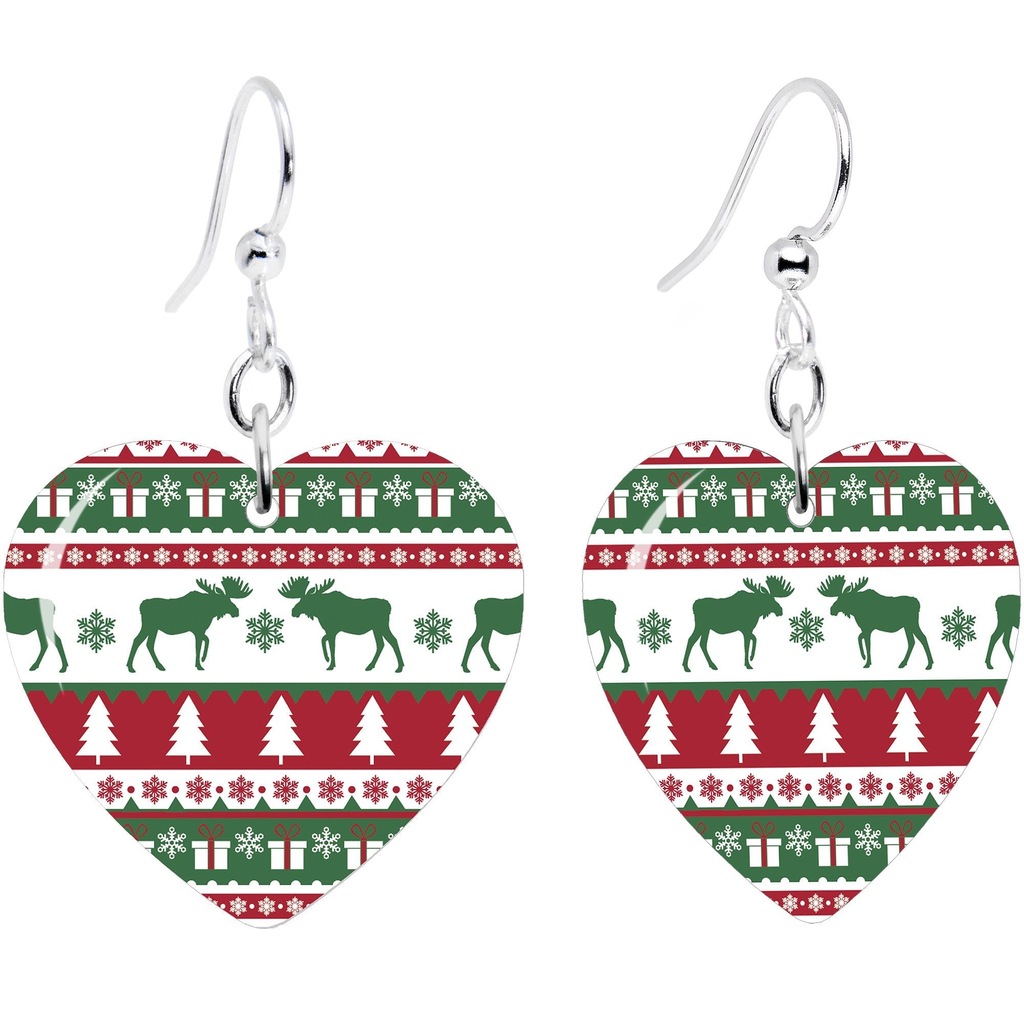BodyCandy Ugly Christmas Sweater Heart Fishhook Dangle Earrings — main product shot
