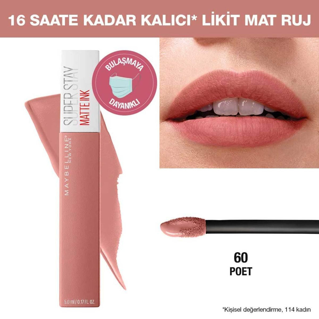 Maybelline Super Stay Matte Ink Liquid Matte Lipstick - 16H Long Lasting, Transfer Resistant Unnude Poet Lip Color