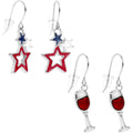 BodyCandy Red Wine Glass and Patriotic Star Earrings Set — main product shot