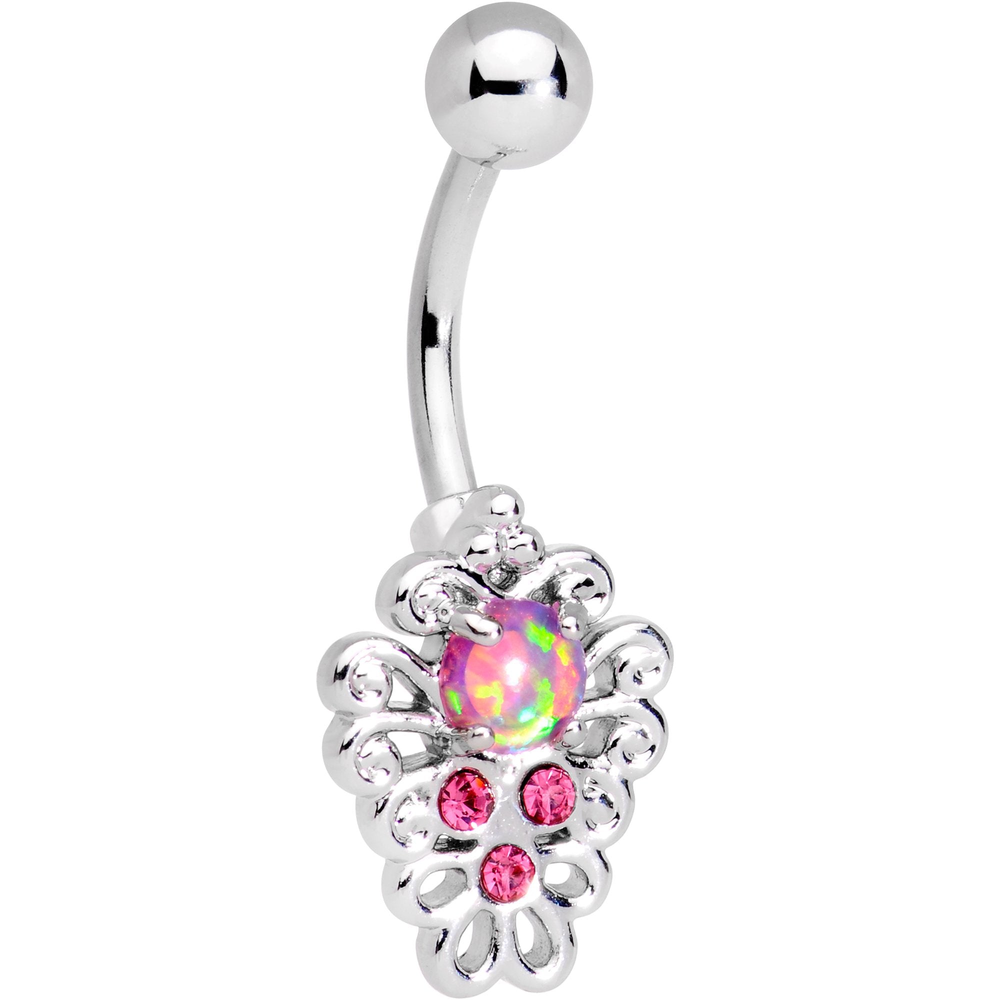BodyCandy Pink Synthetic Opal Filigree Pendant Belly Ring — main product shot