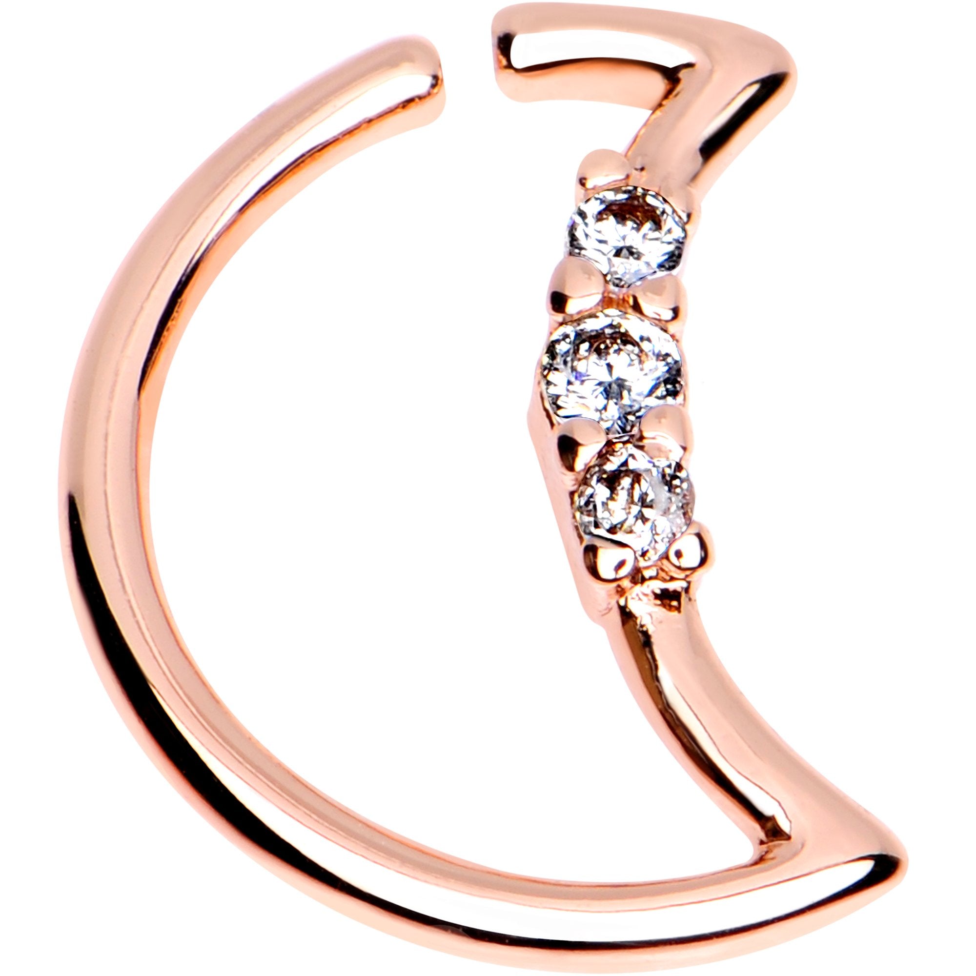 BodyCandy Clear CZ Triple Gem old Plated Moon Right Daith Cartilage Tragus — main product shot