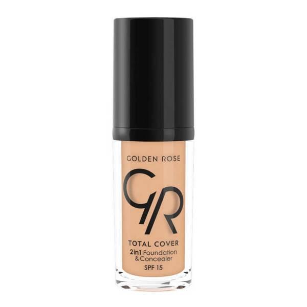 Golden Rose Total Cover 12 Light Beige 2 in 1 Foundation and Concealer - High Coverage, Lightweight Makeup with SPF 15