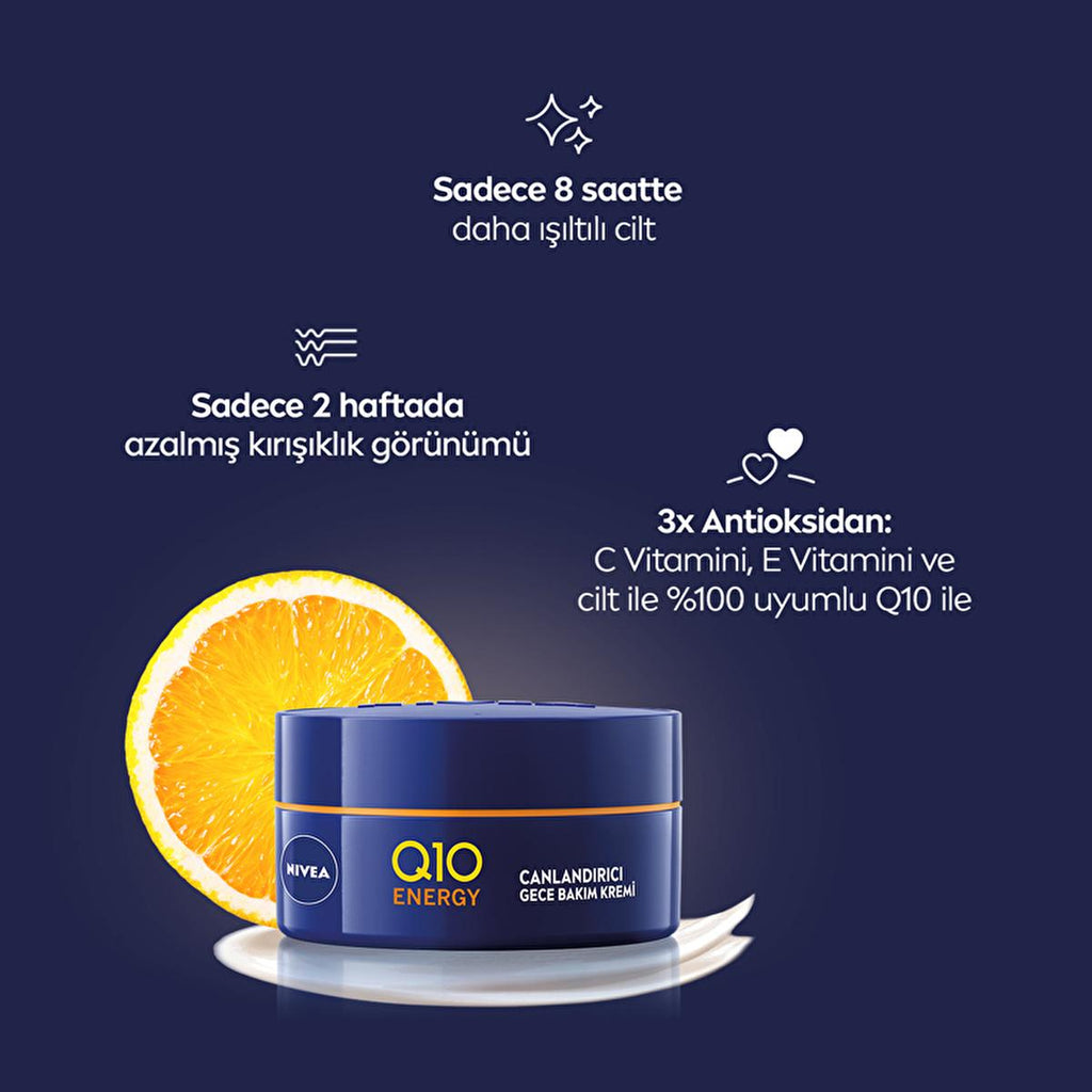 Nivea Q10 Energy Night Cream with Vitamin C - Anti-Aging, Moisturizing Night Care for All Skin Types
