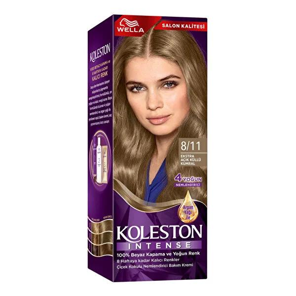Koleston Intense Hair Dye 8/11 Extra Light Ash Blonde - 100% Gray Coverage, Long Lasting Color & Argan Oil Treatment
