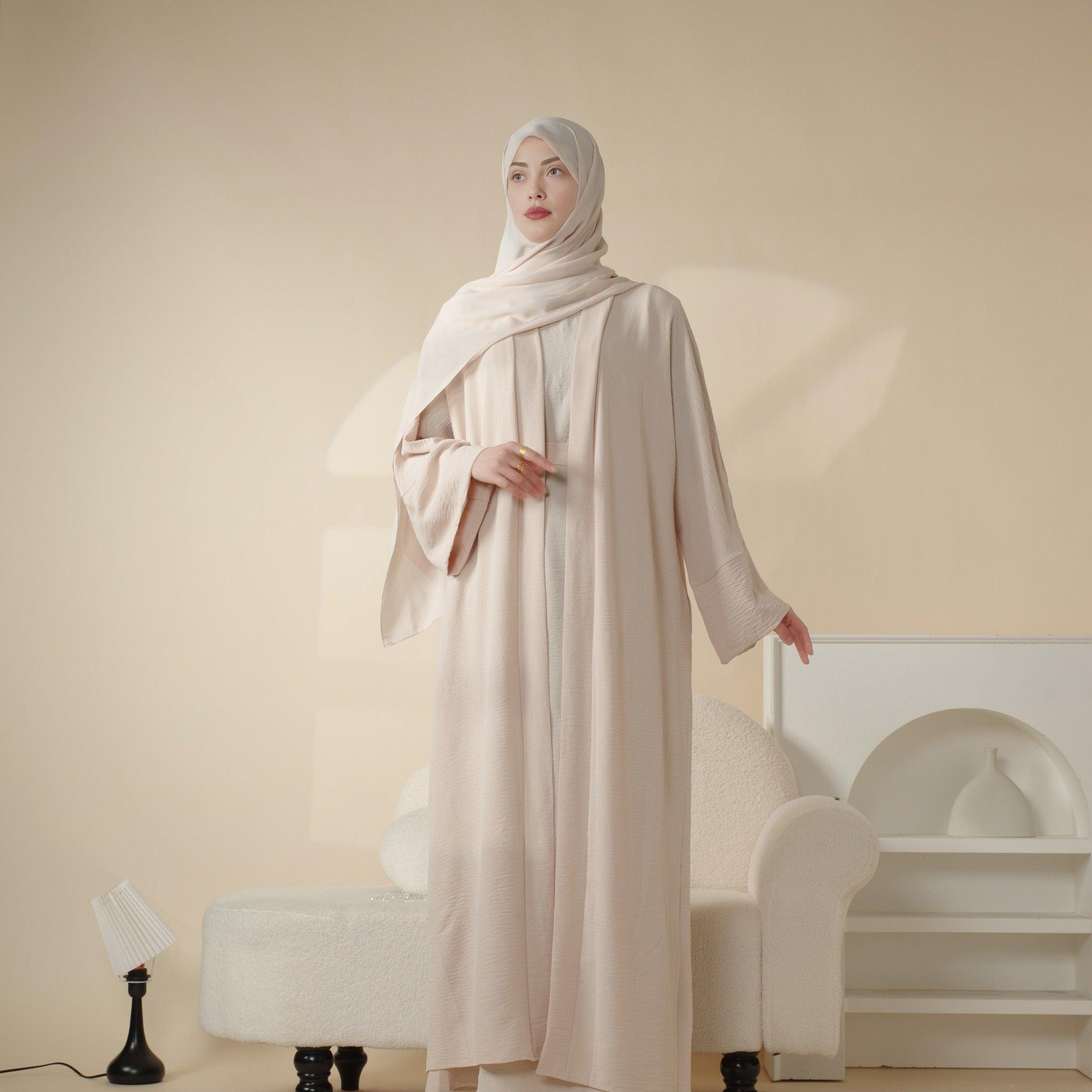 Mariam's Collection Crepe Pocket Open Abaya 3-Piece Set (MA002) — lifestyle context