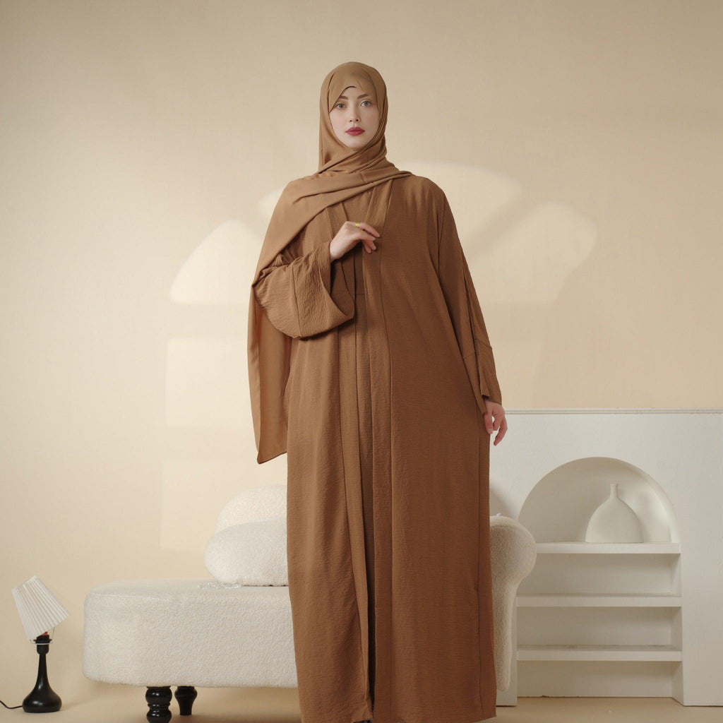 Mariam's Collection Crepe Pocket Open Abaya 3-Piece Set (MA002) — fabric or material detail