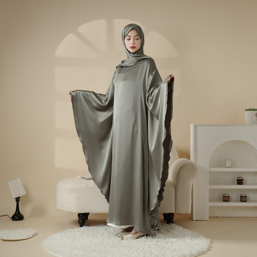 Mariam's Collection Luxury Satin Floaty Kaftan Abaya With Matching Hijab (MA054) — detail shot 7