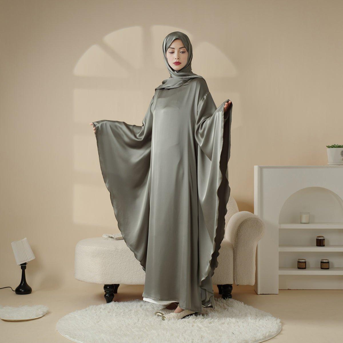 Mariam's Collection Luxury Satin Floaty Kaftan Abaya With Matching Hijab (MA054) — detail shot 7