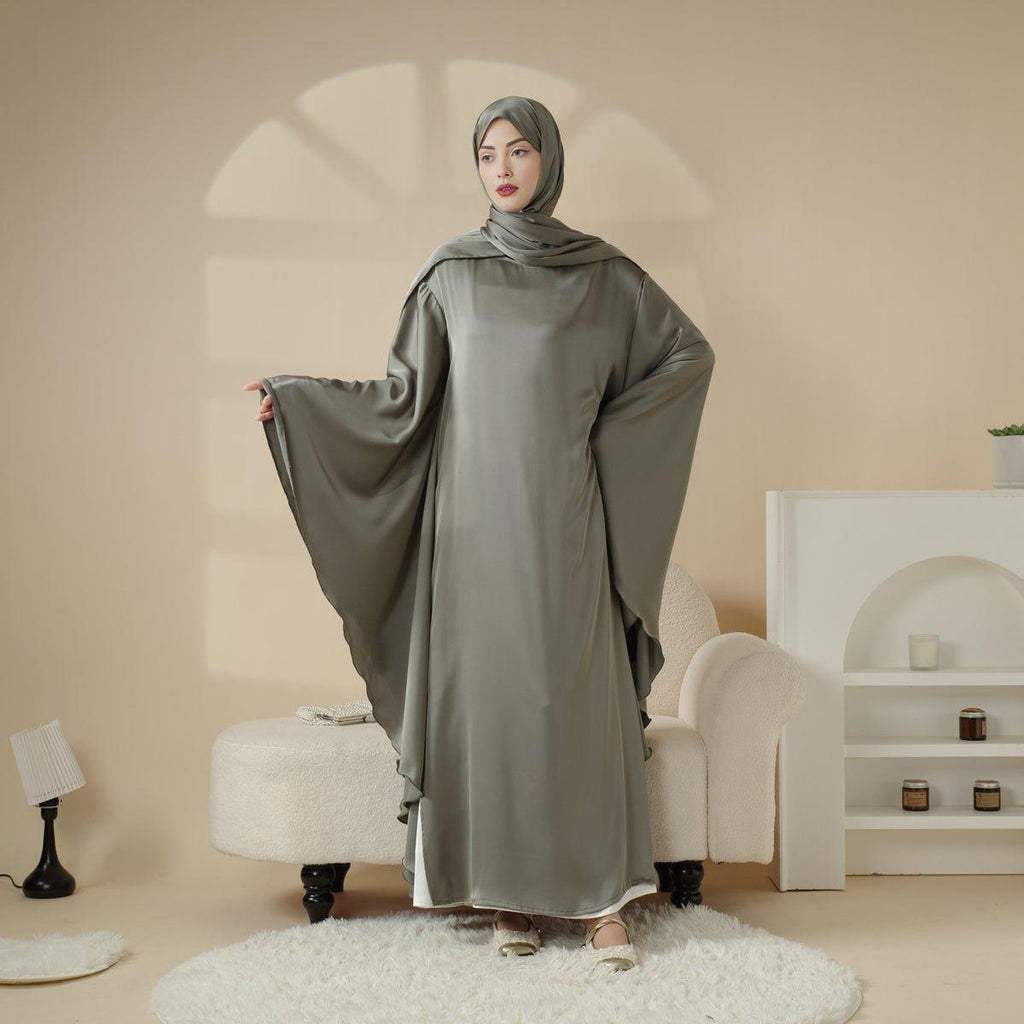 Mariam's Collection Luxury Satin Floaty Kaftan Abaya With Matching Hijab (MA054) — detail shot 6