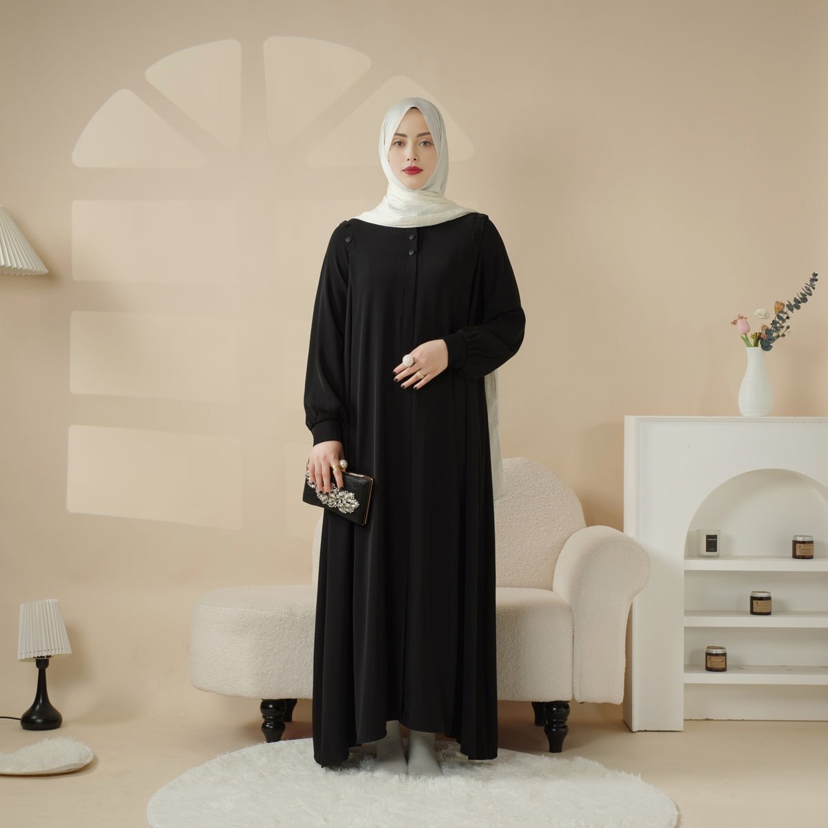 Mariam's Collection Macaron Color Shoulder Button Pullover Abaya (MA083) — side view