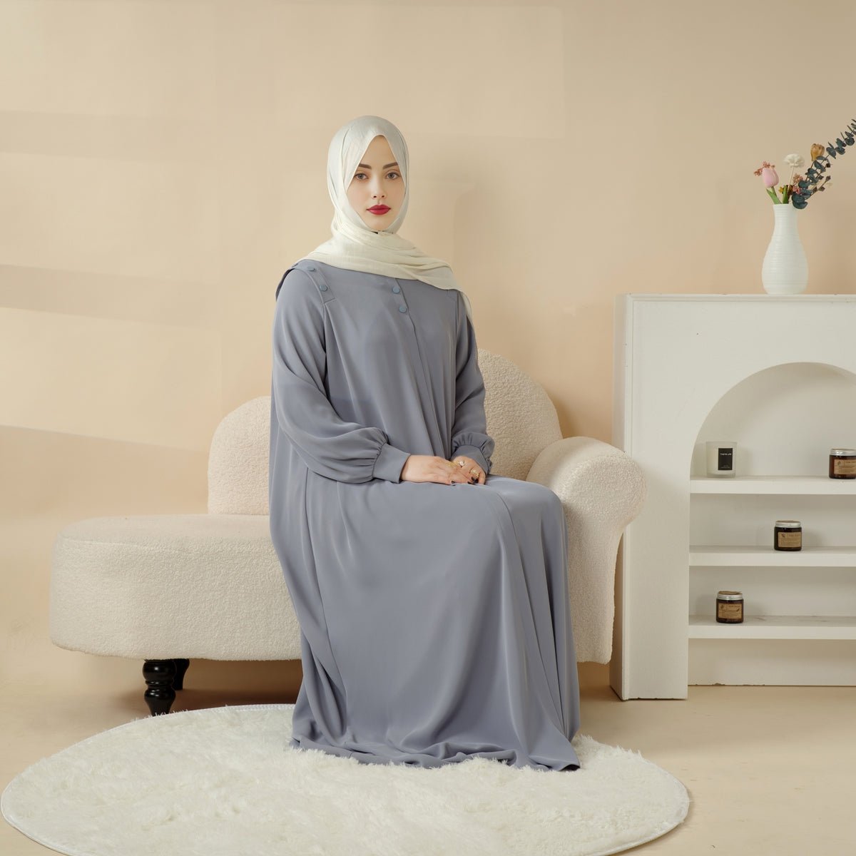Mariam's Collection Macaron Color Shoulder Button Pullover Abaya (MA083) — back view