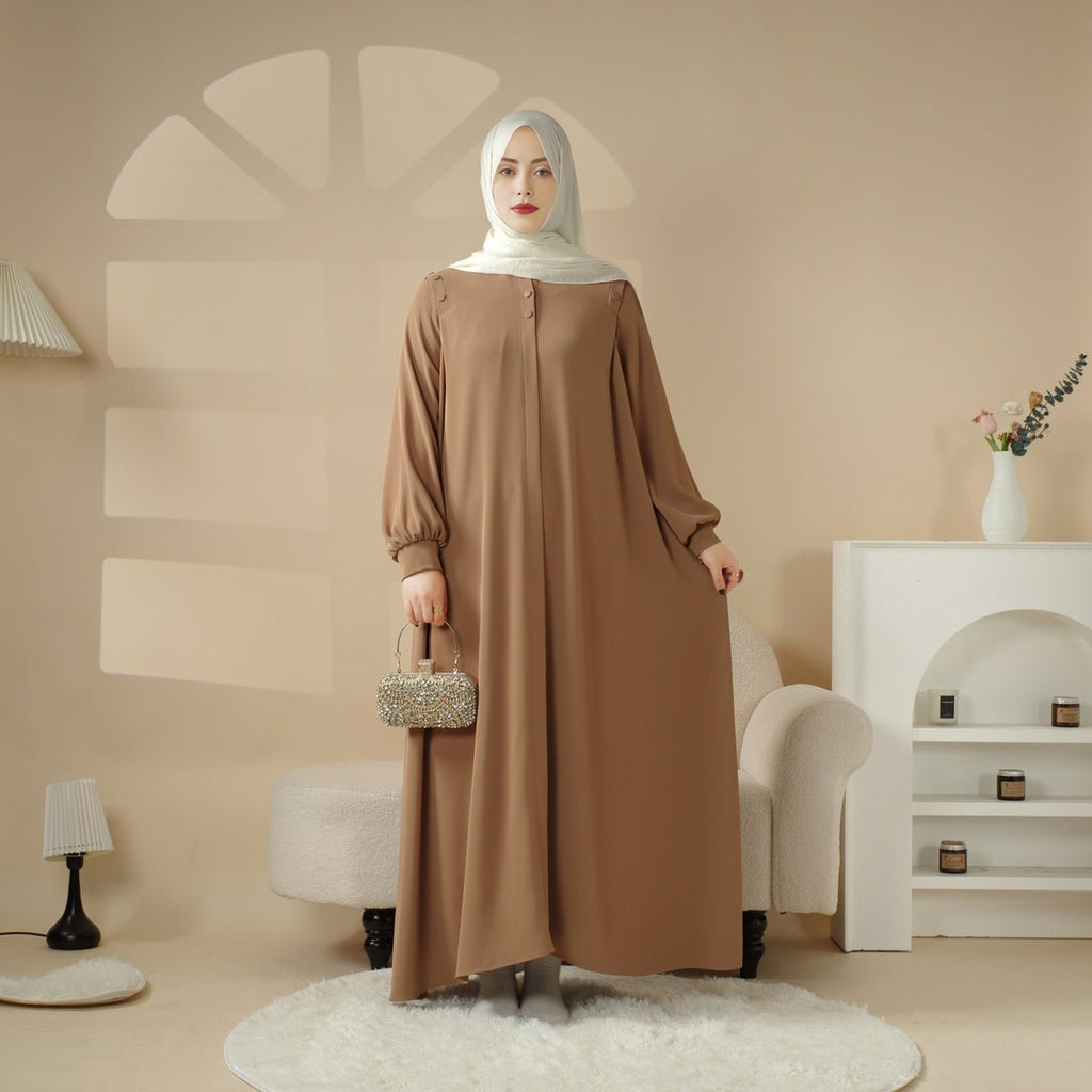 Mariam's Collection Macaron Color Shoulder Button Pullover Abaya (MA083) — detail shot 10