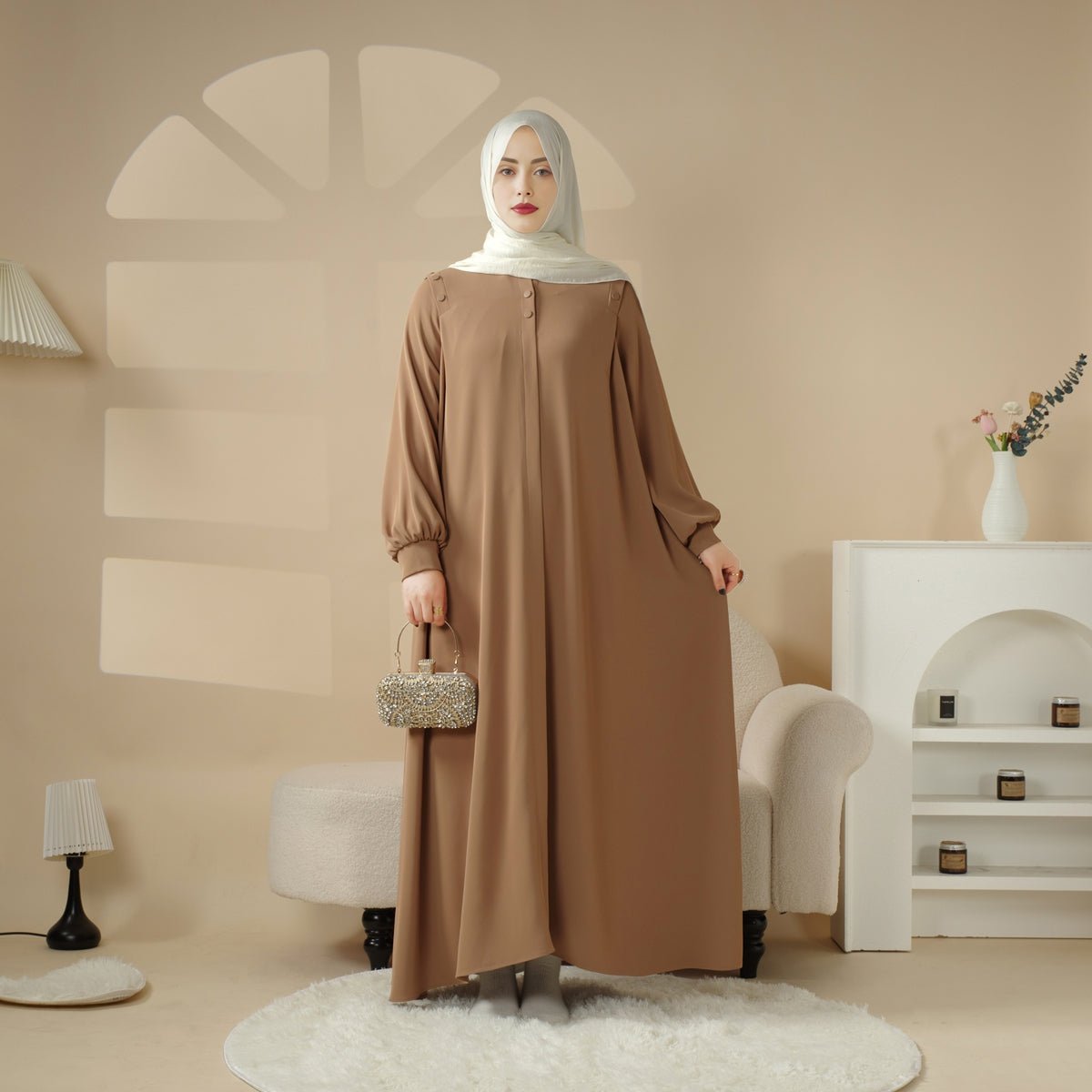 Mariam's Collection Macaron Color Shoulder Button Pullover Abaya (MA083) — detail shot 10