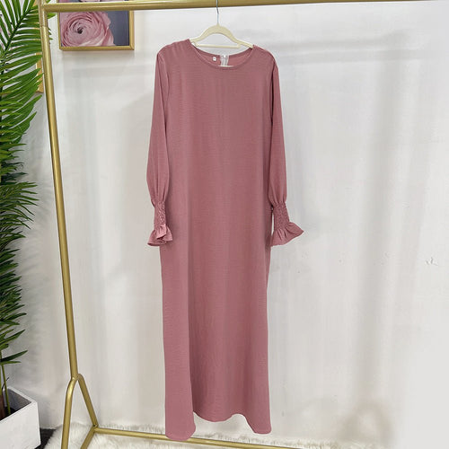 Elasticated Sleeve Abaya | Solid Colour Crepe Abaya With Elasticated Sleeve (MA107)