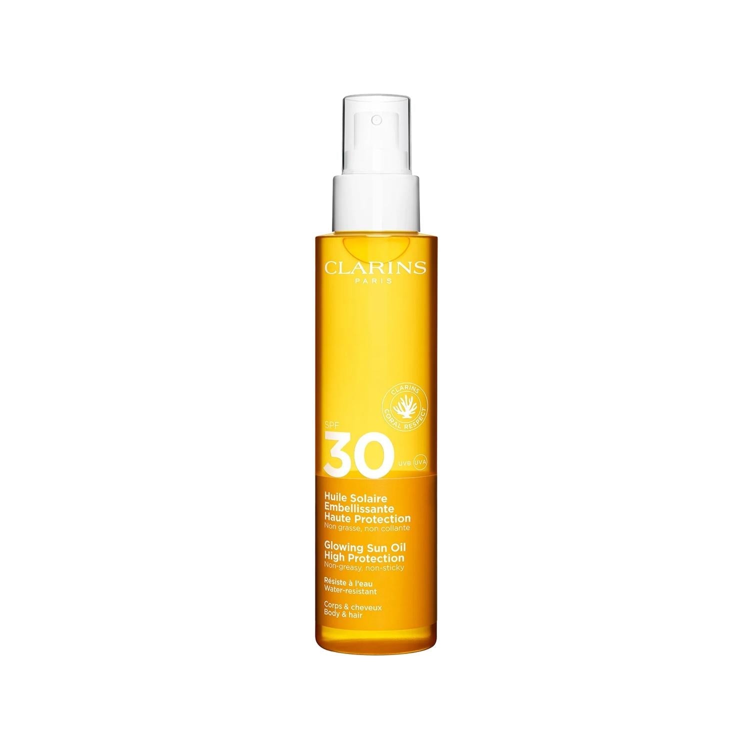 Clarins Sun Glowing Sun Oil High Protection SPF30 - Nourishing Body Oil for Radiant Skin, 5.07 fl oz