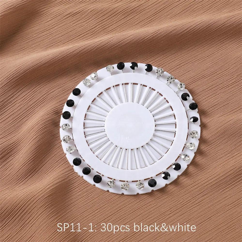 Mariam's Collection MAC020 Hijab Pin, 30pcs Colorful Crystal Hijab Pins — Mariam's Collection branding close-up