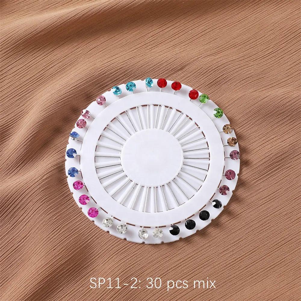Mariam's Collection MAC020 Hijab Pin, 30pcs Colorful Crystal Hijab Pins — lifestyle worn / used context
