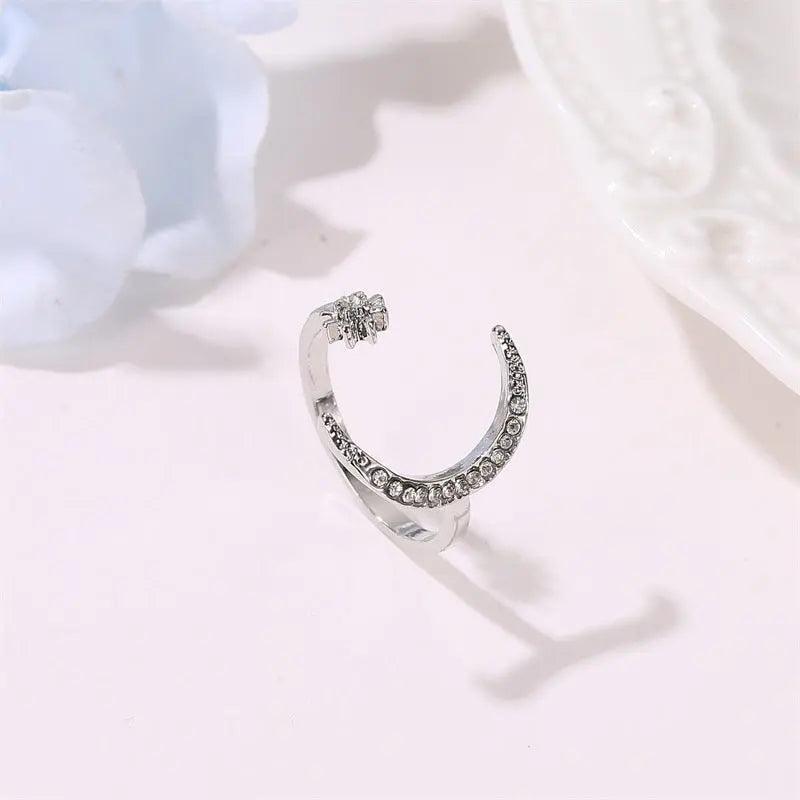 Mariam's Collection Mariam's Collection MAC035 Cubic Zirconia Moon and Star Open Band Ring — Mariam's Collection branding close-up