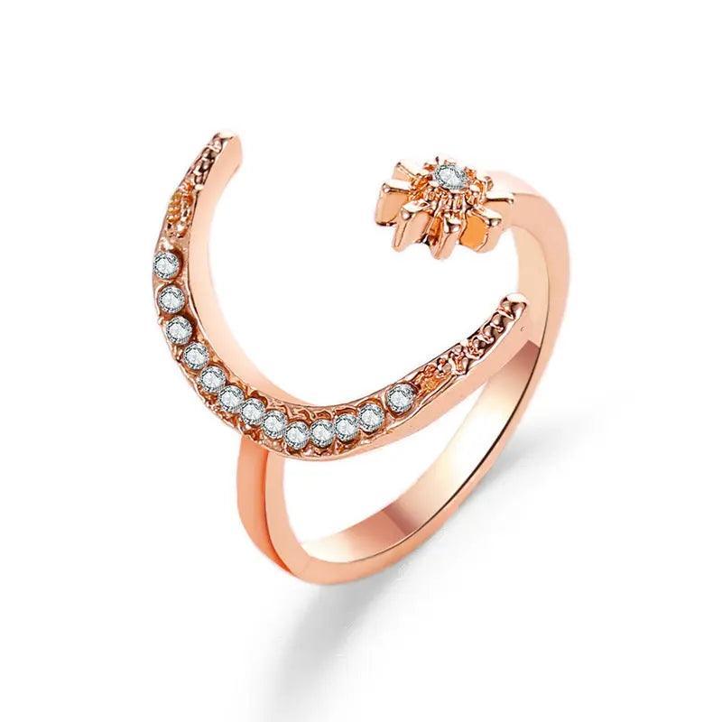 Mariam's Collection Mariam's Collection MAC035 Cubic Zirconia Moon and Star Open Band Ring — lifestyle worn / used context