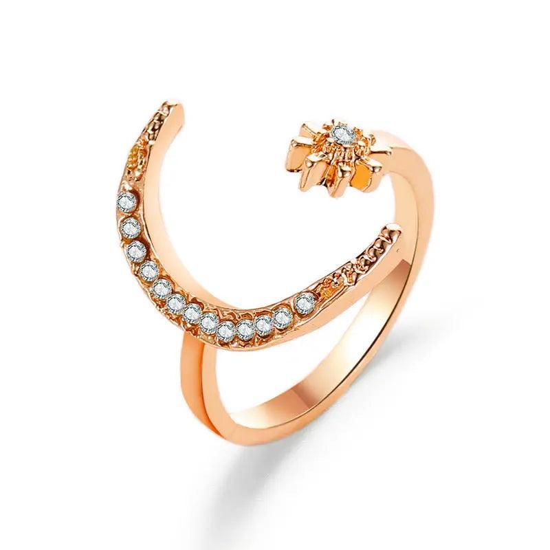 Mariam's Collection Mariam's Collection MAC035 Cubic Zirconia Moon and Star Open Band Ring — detail shot 6
