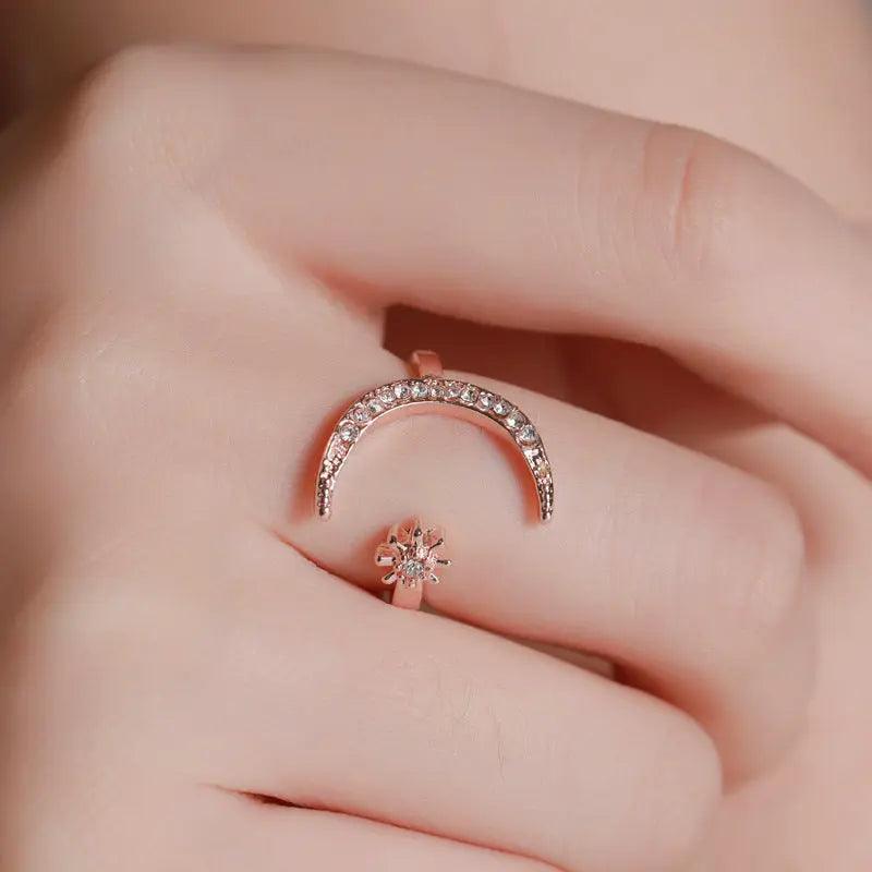 Mariam's Collection Mariam's Collection MAC035 Cubic Zirconia Moon and Star Open Band Ring — main product shot