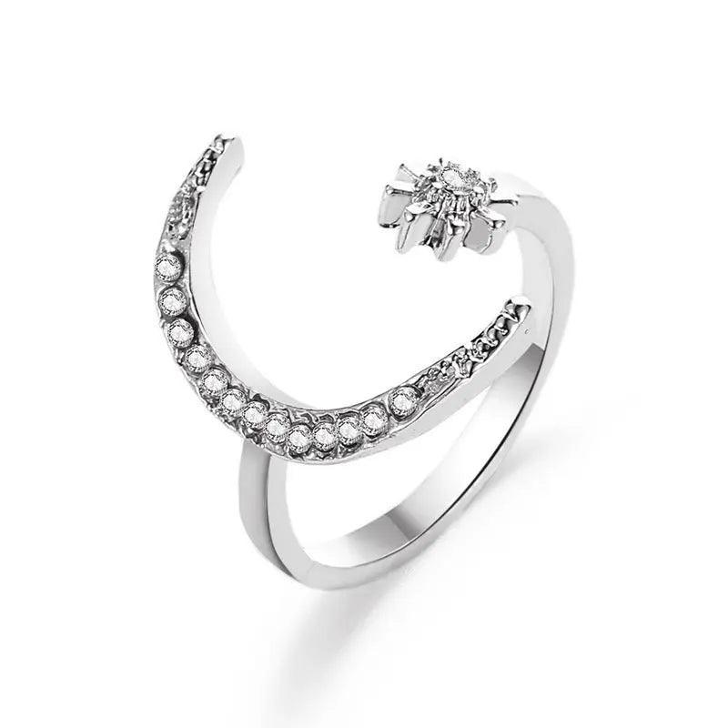 Mariam's Collection Mariam's Collection MAC035 Cubic Zirconia Moon and Star Open Band Ring — detail shot 7
