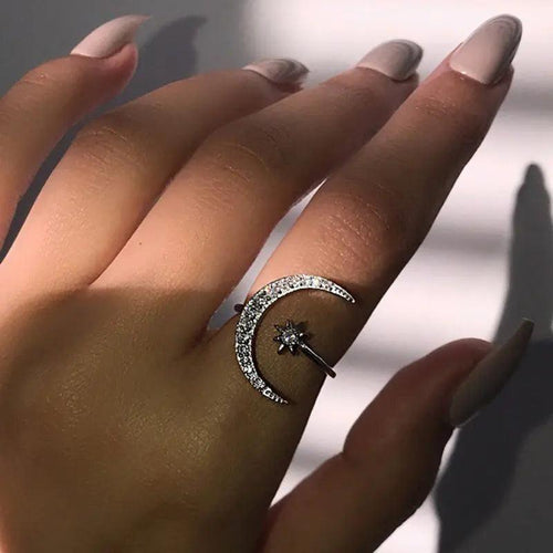 MAC035 Cubic Zirconia Moon and Star Open Band Ring