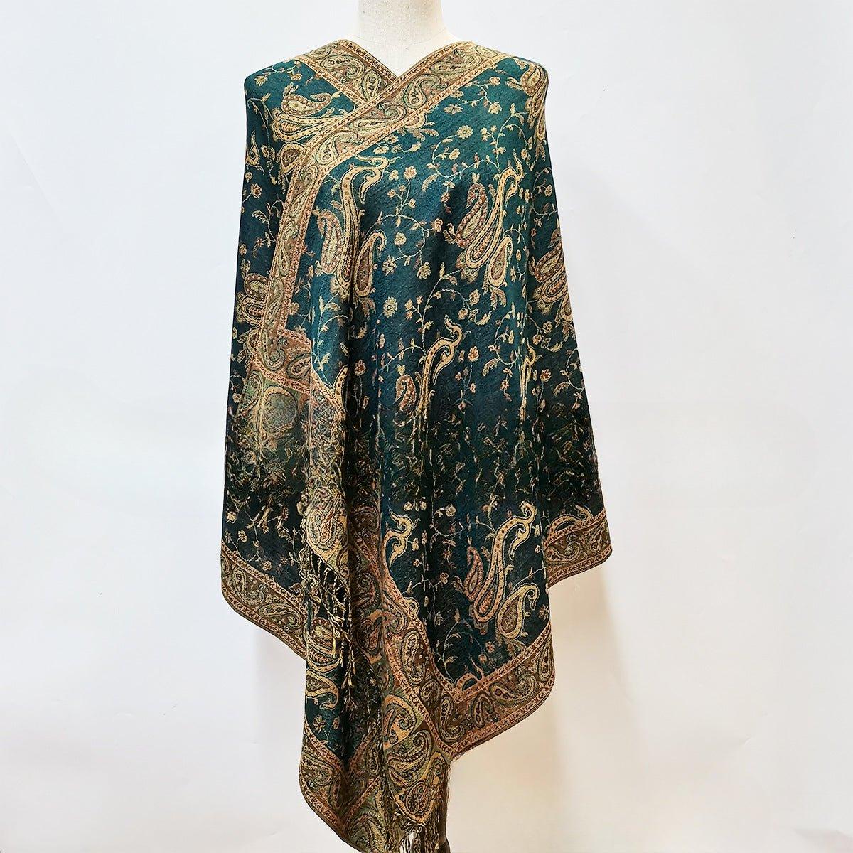Mariam's Collection MAC044 Bohemian Style Multicolor Retro Jacquard Cashew Long Tassel Scarf — construction detail